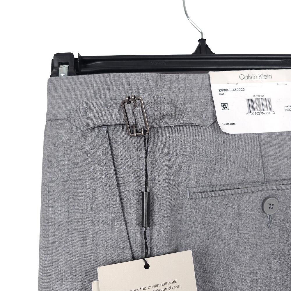 Calvin Klein Mens Slim Fit Wool Dress Pants 40x30 Light Grey Solid Pleated NWT - Picture 8 of 13